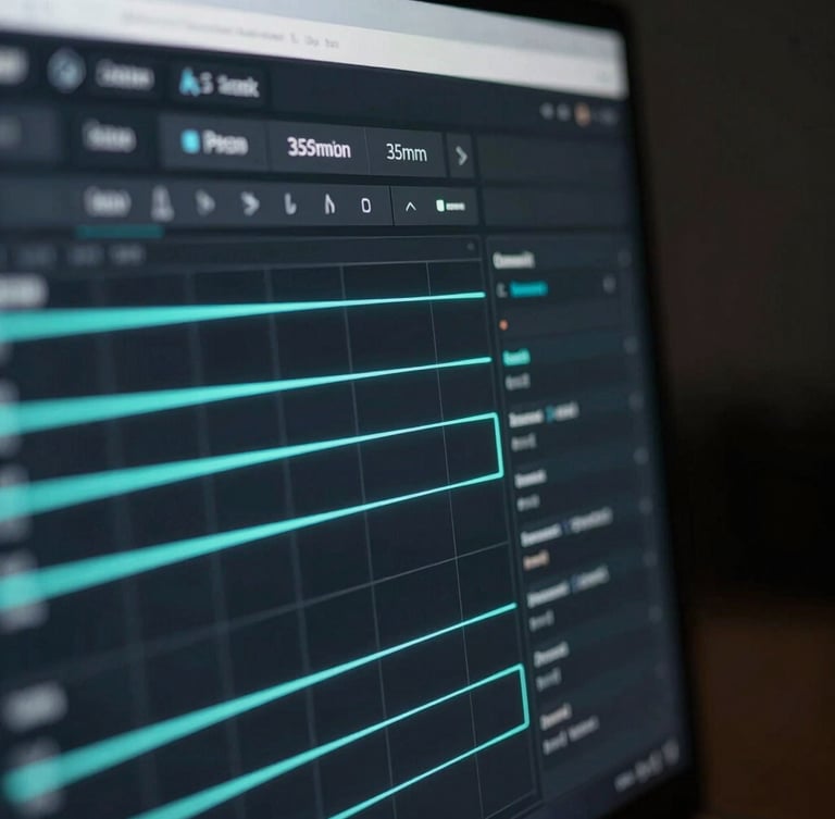 Macro close-up of a sleek dark-mode Excel dashboard interface on a high-resolution monitor, glowing neon-cyan lines, shallow depth of field, 35mm