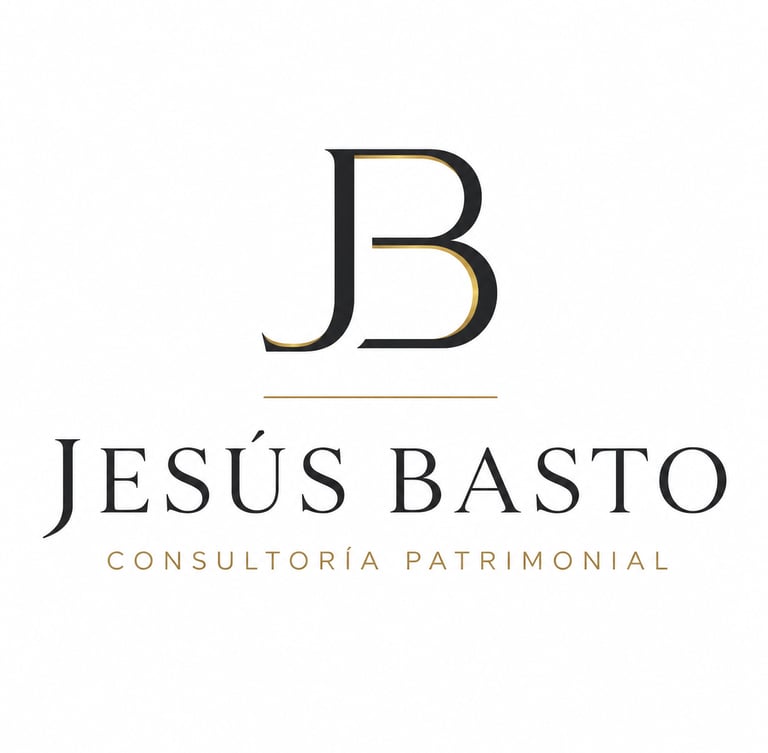 Jesús Basto Consultoría Patrimonial logo featuring a black and gold JB monogram on white background.