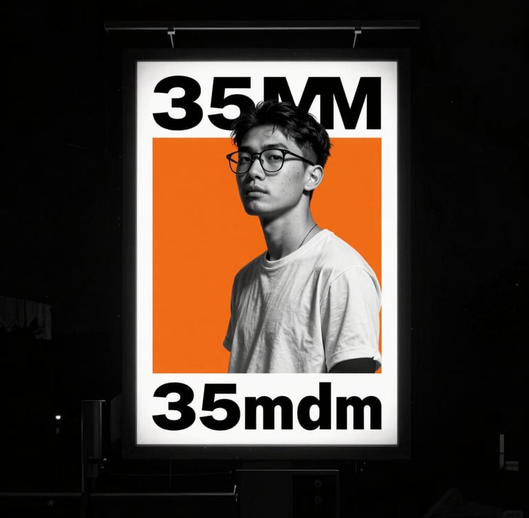 A bold, full-bleed mockup of an executed campaign on a high-contrast black billboard, dramatic lighting, sharp focus, monochrome with searing safety orange accents, 35mm