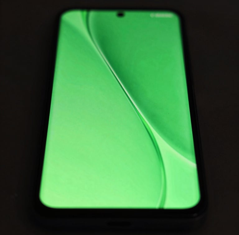 Extreme macro close-up of a premium Android device screen displaying a vibrant neon green fluid UI transition, low-key dramatic studio lighting, 35mm