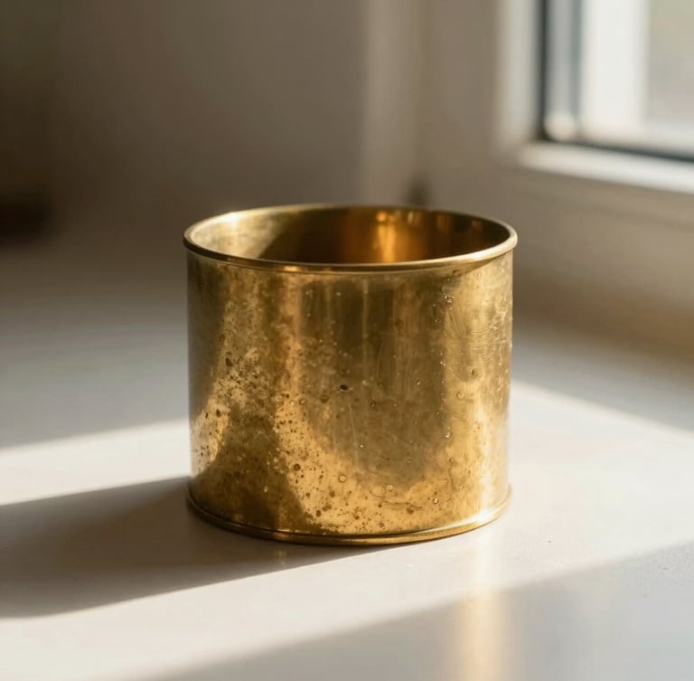 A tight macro crop of raw, unlacquered sand-cast brass with rich golden textures and soft natural daylight casting long shadows, 35mm