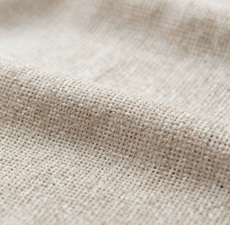 Macro detail of natural linen textile weave under soft, diffused northern daylight, showing precise structural thread alignment.