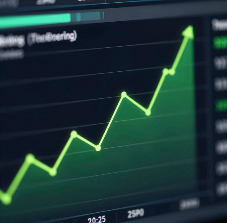 Extreme close-up of a dark analytics dashboard showing a green conversion rate line climbing upwards, glowing electric lime accents, sharp technical details