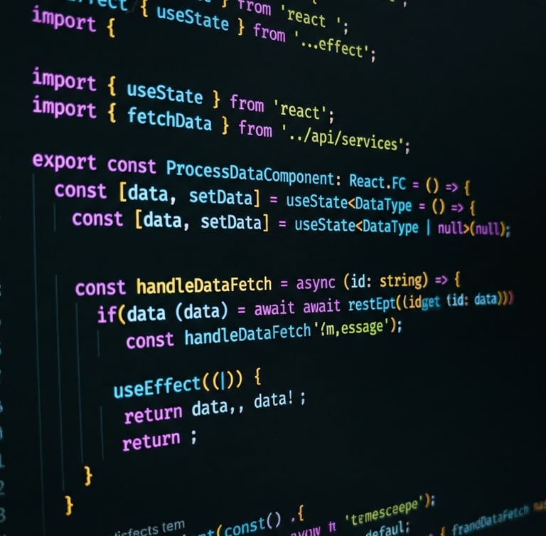 Macro close-up of clean, well-documented code on a modern monitor, low-key moody studio lighting with sharp neon terminal accents, high-contrast details