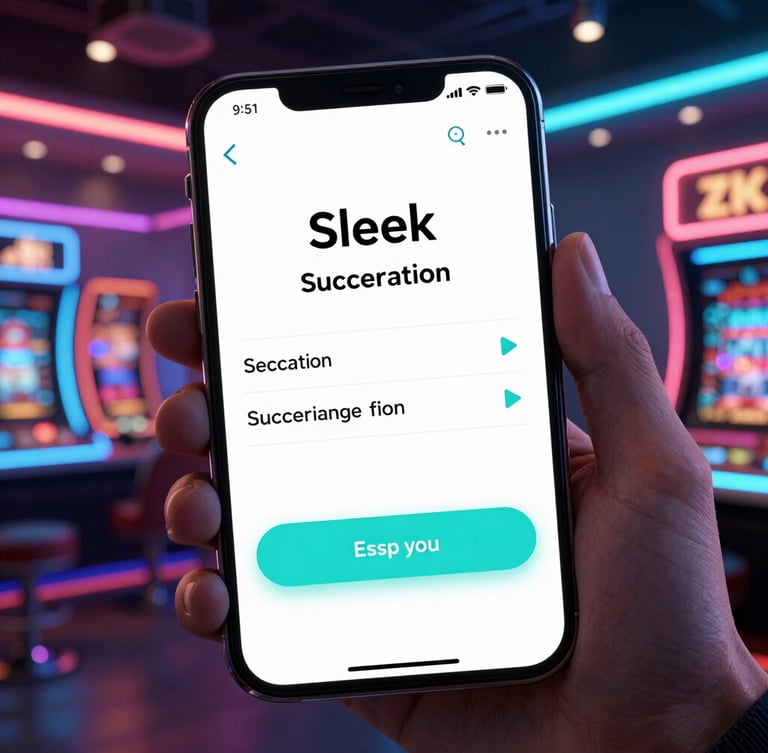 Sleek mobile interface mockup displaying a successful registration screen with electric cyan accents, glowing neon casino studio background, high contrast, sharp focus.