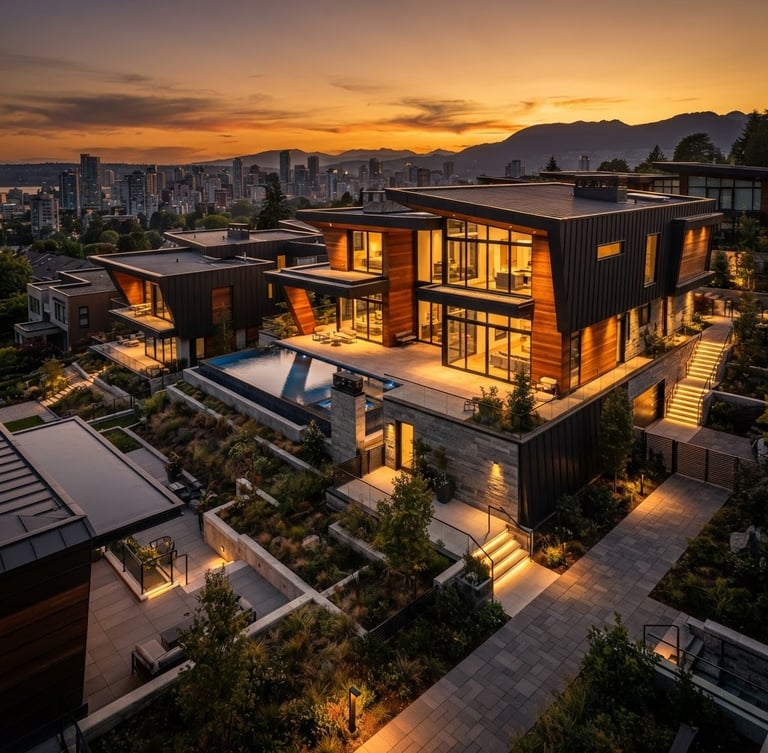 Detailed analytics dashboard showing real estate lead flow and conversion rates, architectural lines, golden hour lighting, deep contrast