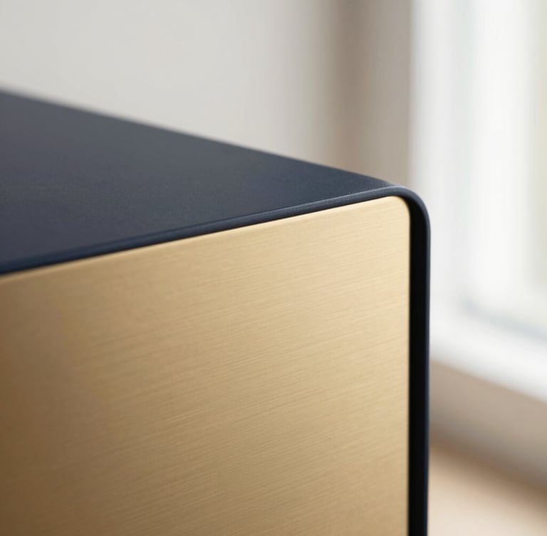 Extreme close-up of a premium tactile object, brushed gold and dark steel, soft natural light, minimalist composition, 35mm lens.