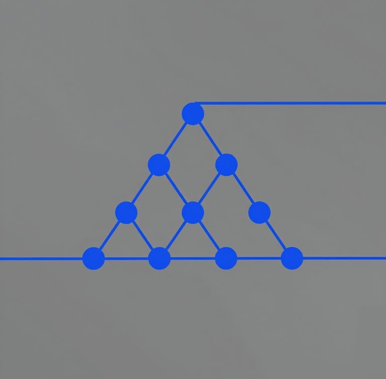 A crisp, high-contrast vector diagram of a risk matrix and compliance lifecycle, with clean geometric shapes and thin cobalt blue lines on a slate gray canvas, extending to the right edge.