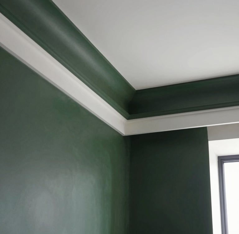 Crisp interior remodeling detail showing a flawless drywall transition and clean paint lines in a modern high-end home, natural light, 35mm.