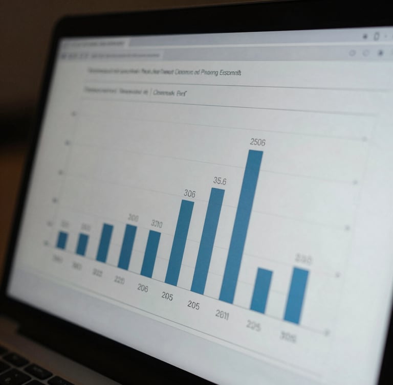Macro shot of a high-end digital interface on a screen showing conversion charts, cool natural Nordic daylight, crisp defined shadows, 35mm