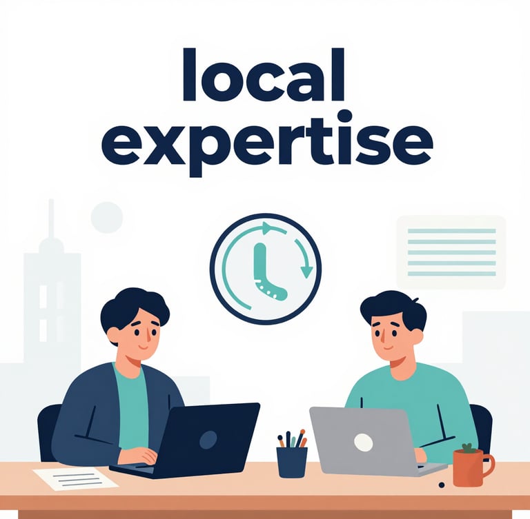 Close-up of hands typing on a laptop keyboard with a blue-themed workspace matching azurence colors.