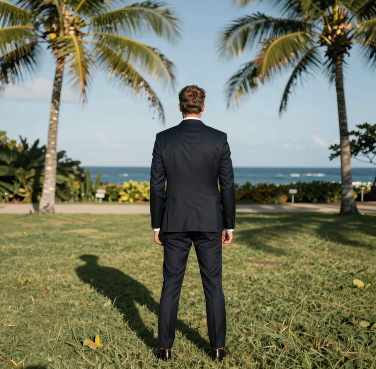 A high-contrast, minimalist shadow silhouette of a man in a sharp tailored suit, backlit against a clean concrete wall in a modern office, deep clean shadows, no facial features visible, architectural framing.