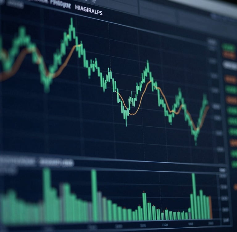 Macro close-up of a high-resolution financial terminal displaying complex quantitative risk models, sharp green lines on a dark screen, cool blue-hour low-key lighting, 35mm