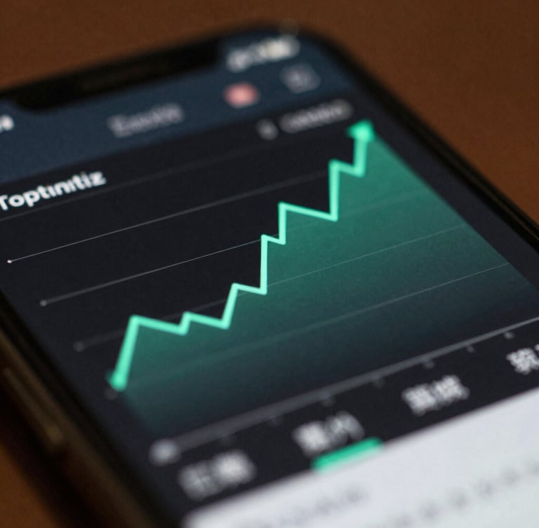 Extreme close-up of a sleek mobile interface showing a sharp cost optimization graph with electric mint lines, cast in deep shadows