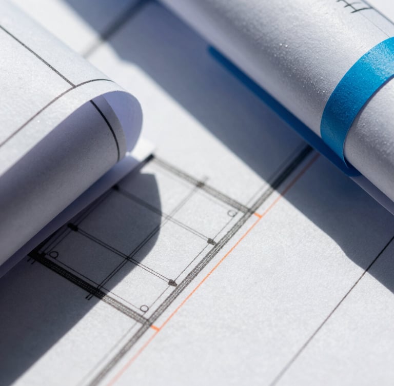 Extreme macro close-up of architectural blueprint lines, sharp geometric shadows, bright direct sunlight, electric blue accents, 35mm