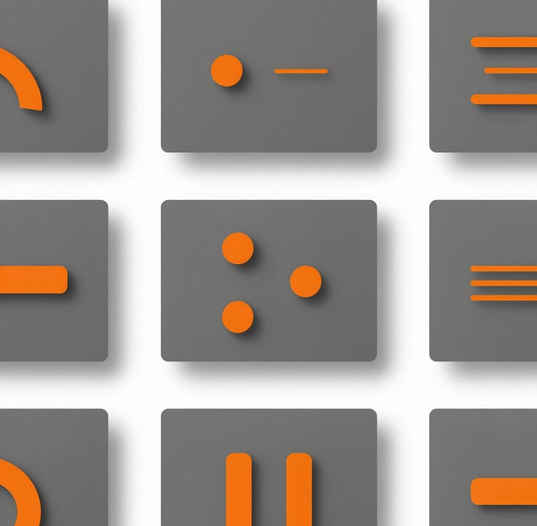 Direct top-down flat-lay of digital storyboarding interfaces and abstract geometric motion paths, soft clean shadows, slate gray palette with sharp orange highlights, crisp focus.
