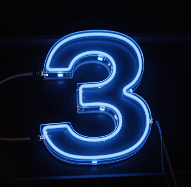 Close-up macro shot of a fabricated 3D acrylic letter with internal LED wiring, showing structural depth and clean edges, dramatic technical lighting, dark background, neon blue glow, 35mm lens.