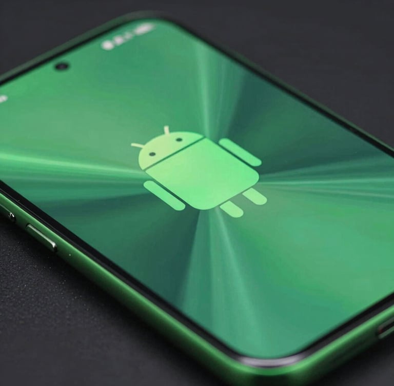 Extreme close-up macro shot of a flagship Android device showing a highly fluid, zero-lag UI transition with vibrant green edge-glow reflecting off the glass screen, dark studio background.