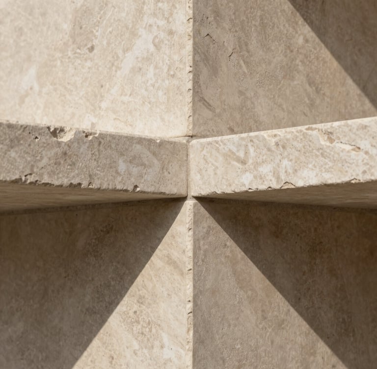 Abstract close-up of textured natural stone and soft shadows, evoking a sense of calm, structural safety, and high-end architectural design