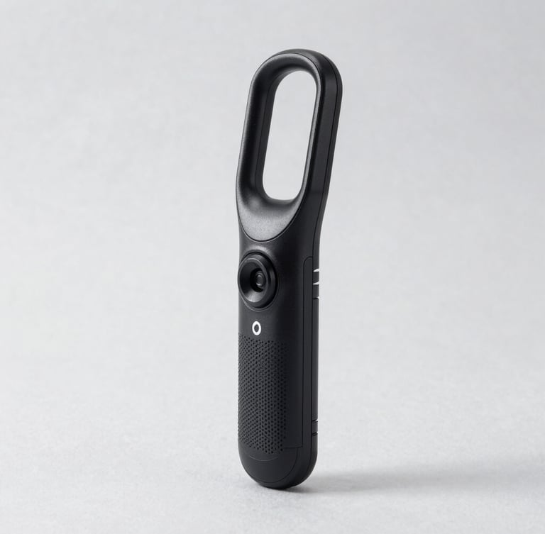 Upload approved SmartCane Device 2 photograph showing urban navigation pathways, crisp high-key lighting, sharp focus.
