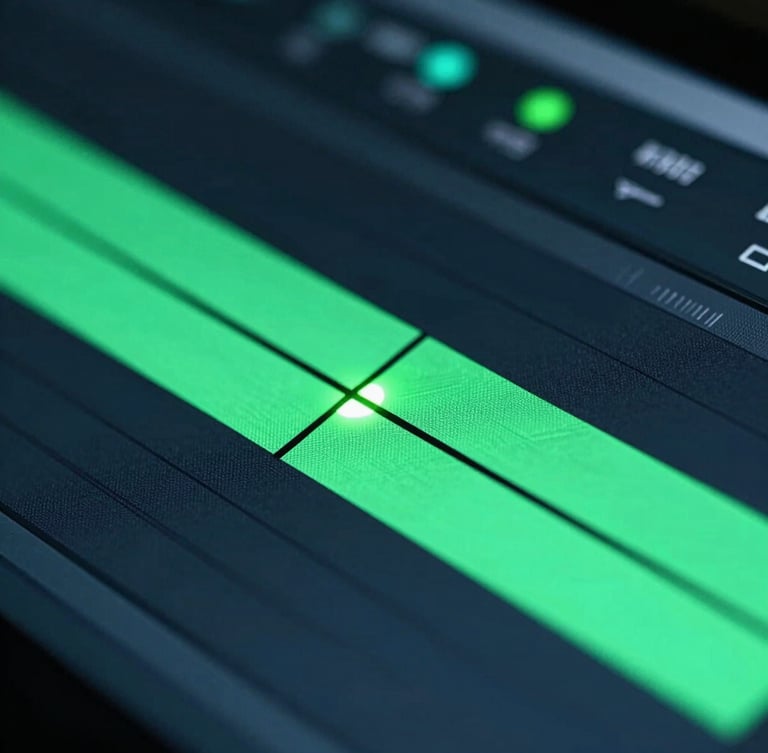 Macro close-up of a digital video editing interface, timeline scrubbing indicator glowing neon green, dark studio setting, 35mm