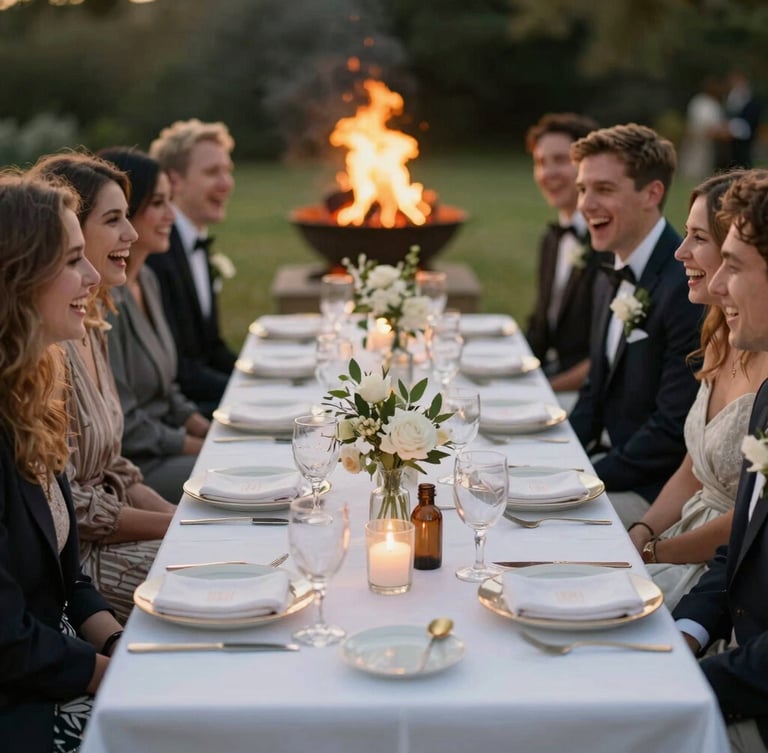 Guests enjoying a restaurant-quality private dining experience with elegant table setting by Common 