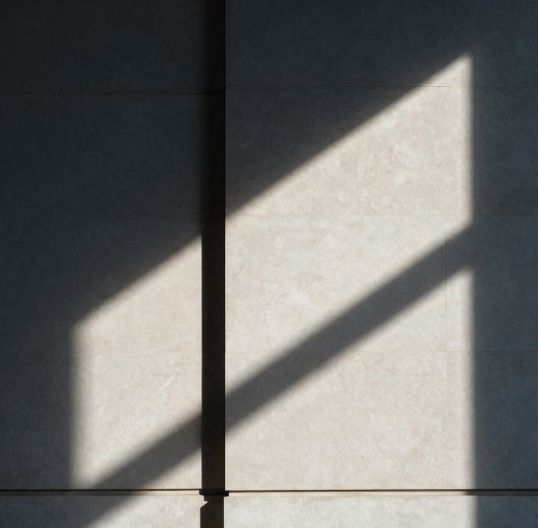 Macro architectural photograph of sharp geometric shadows casting across a limestone legal office wall, high-contrast natural light, professional minimal aesthetic, 35mm