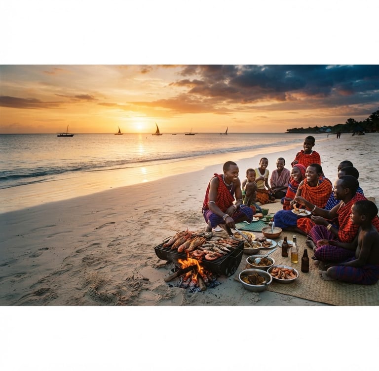 Warm editorial photography of a golden-hour sunset over the Indian Ocean, rich saturated blue and orange tones, clean wide horizon, negative space on the left.