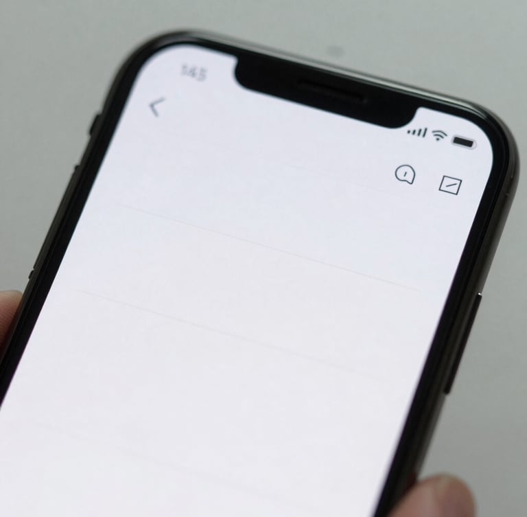 Macro close-up of a clean mobile application interface on a device held in hand, bright natural daylight with subtle cool undertones, minimalist tech aesthetic, sharp focus, 35mm lens