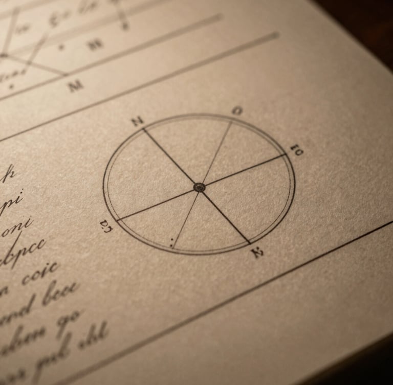 Macro shot of ink-on-paper calculations and astronomical coordinates written in elegant script, low-key warm lighting, rich paper textures
