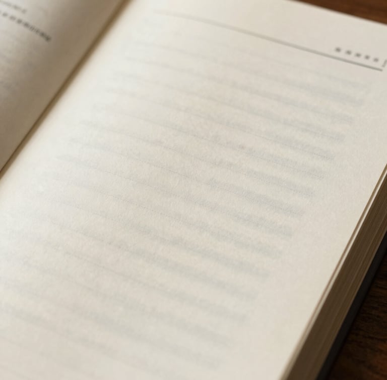 Macro flat-lay of open study guide displaying clean interior typesetting, generous margins, and elegant drop caps on warm cream paper