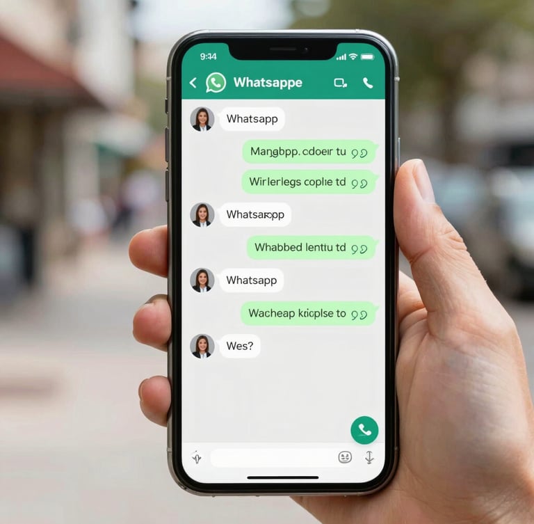 A close-up shot of a smartphone screen showing a WhatsApp chat between a hiring manager and a local retail candidate, bright natural daylight, 35mm