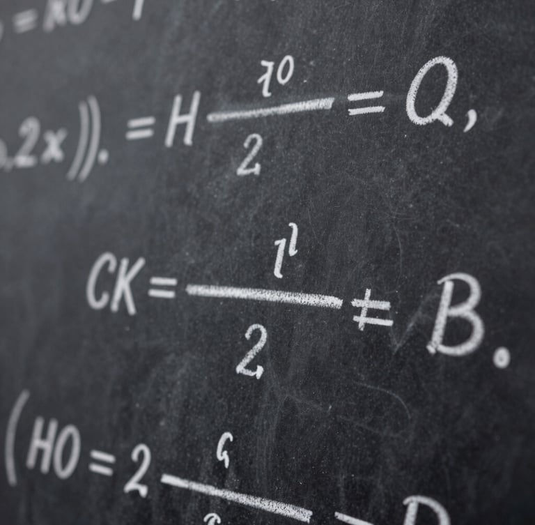 Macro shot of elegant mathematical equations handwritten in white chalk on a clean dark slate chalkboard, shallow depth of field, sharp focus on central tensor notation.