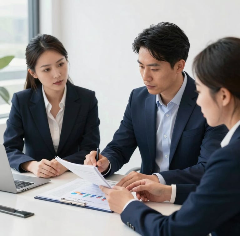 Professional editorial photography of a structured coaching session in a bright, modern Bay Area office. A coach and a client are reviewing a financial planning workbook on a clean desk, natural morning light, sharp focus, 35mm.