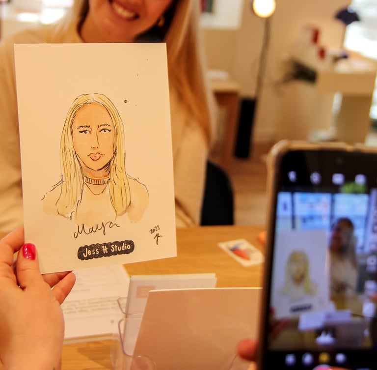 Live-zeichnen buchen Schnellportrait für Firmenveranstaltungen, Fashion und Beauty Events Firmenfeiern zur Kundenbindung