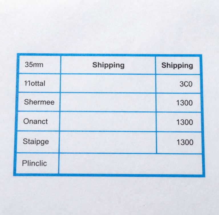 Macro close-up of a physical shipping invoice with digital overlay showing blue bounding boxes, OCR text extraction, high-key studio lighting, clinical silver background