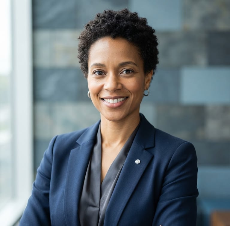 Professional studio headshot of a technical keynote speaker, cool slate background, bright natural daylight, sharp focus, 35mm