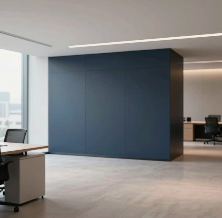 Modern clean office interior with architectural details of modern business centers, soft diffused natural daylight, clean composition with negative space