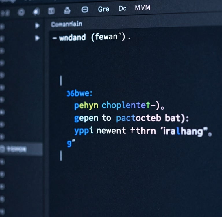Macro shot of a clean code editor with syntax highlighting, cool blue studio lighting, sharp focus, high contrast, 35mm