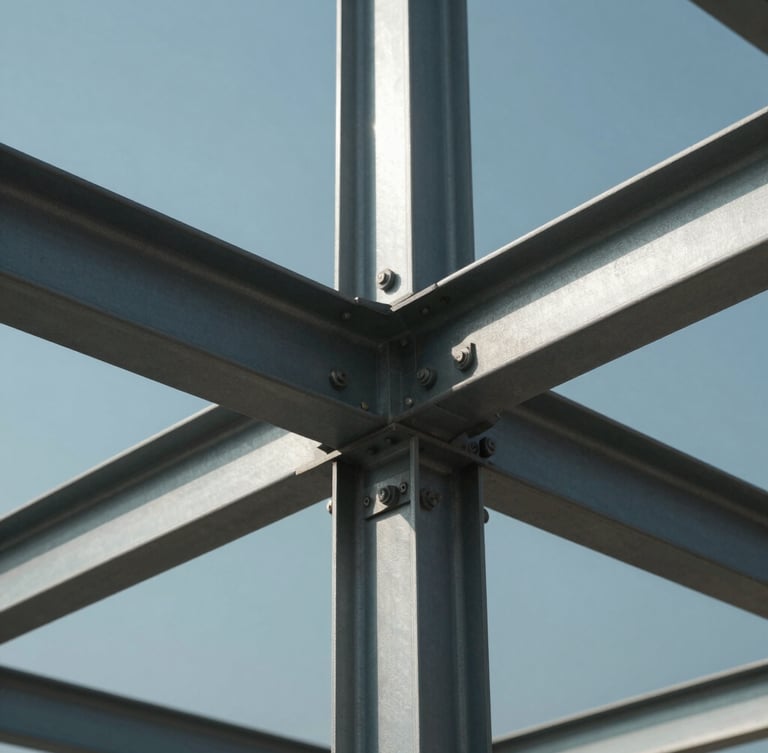 Extreme close-up of a structural steel glass facade node, sharp architectural shadows, harsh direct sunlight, technical minimalism, perspective corrected.