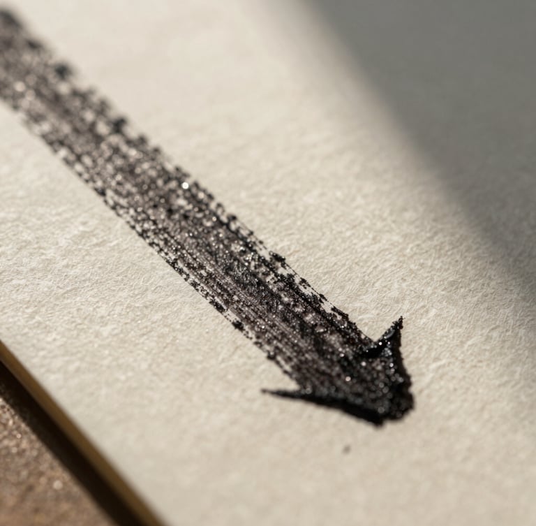 Extreme macro close-up of a textured cream paper surface, a dark ink stroke drying on the fibers under soft morning window light, high-contrast and tactile.