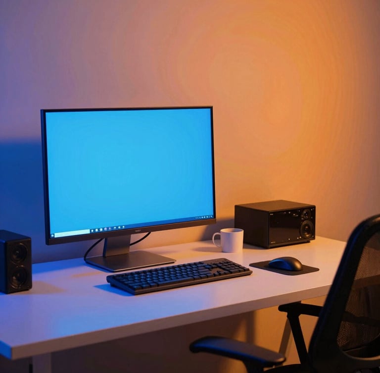 Vibrant studio production environment, high-contrast crisp lighting, electric blue gel accents, sharp focus on a design workspace, 35mm