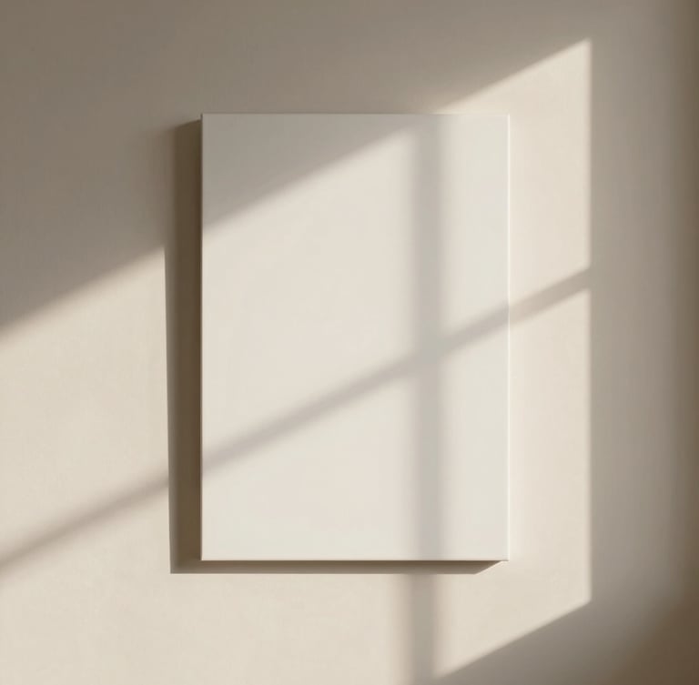 A minimalist typographic canvas print hanging on a warm off-white wall, soft afternoon window light casting long shadows, 35mm photography