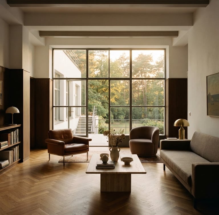 Elegant architectural photograph of a historic Czech villa in Jevany, soft golden hour daylight, clean lines, 35mm lens.