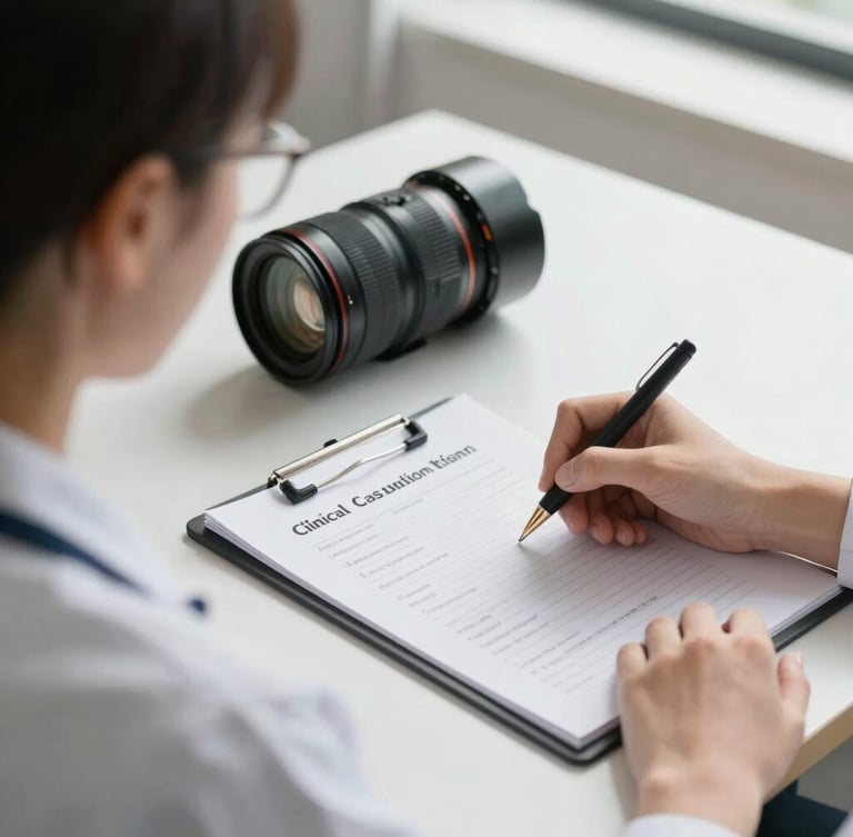 Over-the-shoulder shot of a therapist writing a clinical case conceptualization diagram on a clean desk, bright natural daylight, academic environment