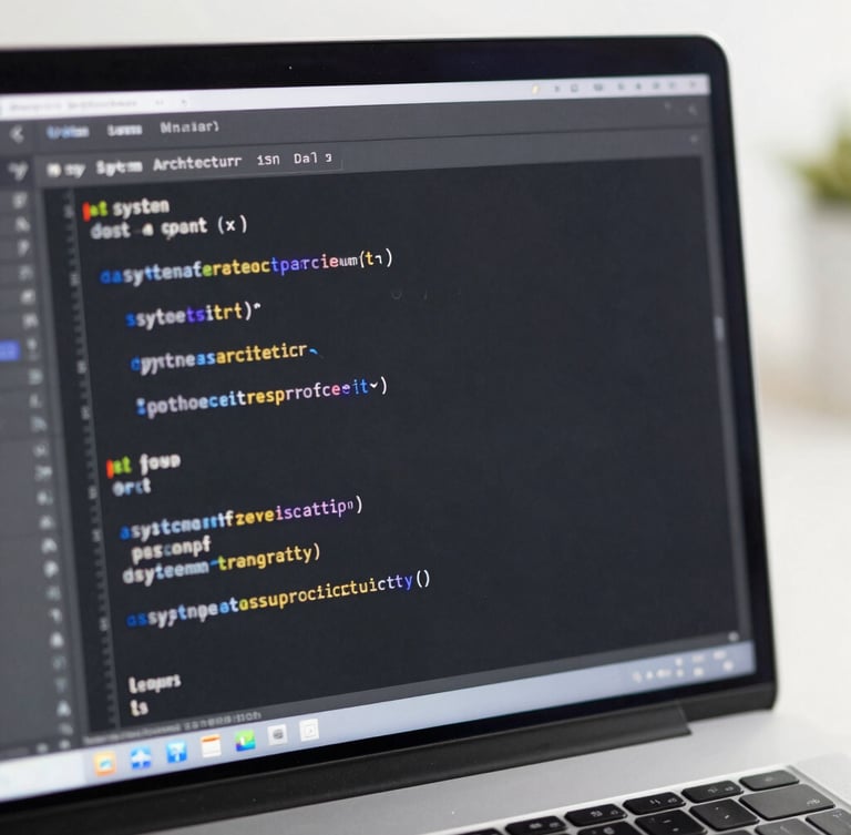 A high-contrast, close-up photograph of a clean code editor displaying system architecture configurations, bright neutral daylight, cool gray tones, shallow depth of field.