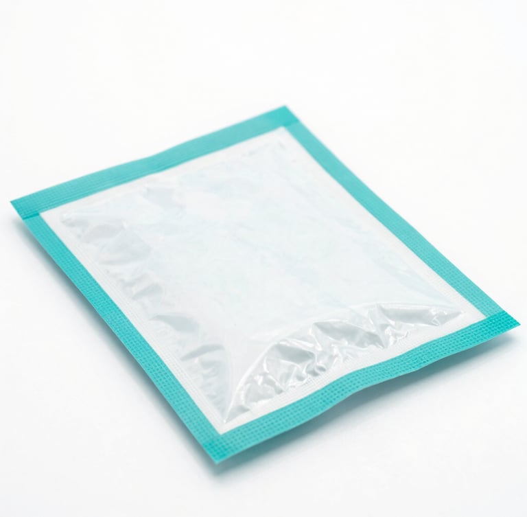 Clean clinical veterinary medicine packaging on a sterile white surface with soft teal accents, sharp focus, 50mm lens