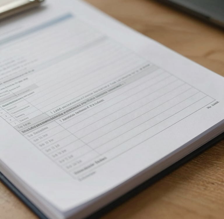 Macro shot of a structured medical journal and clinical charts on a wooden desk, soft natural morning light, editorial feel