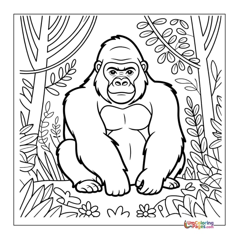 Gorilla coloring page silverback ape printable for kids