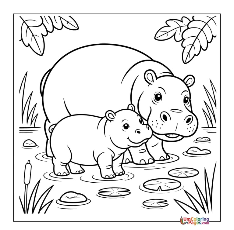 Hippopotamus coloring page river animal printable for kids